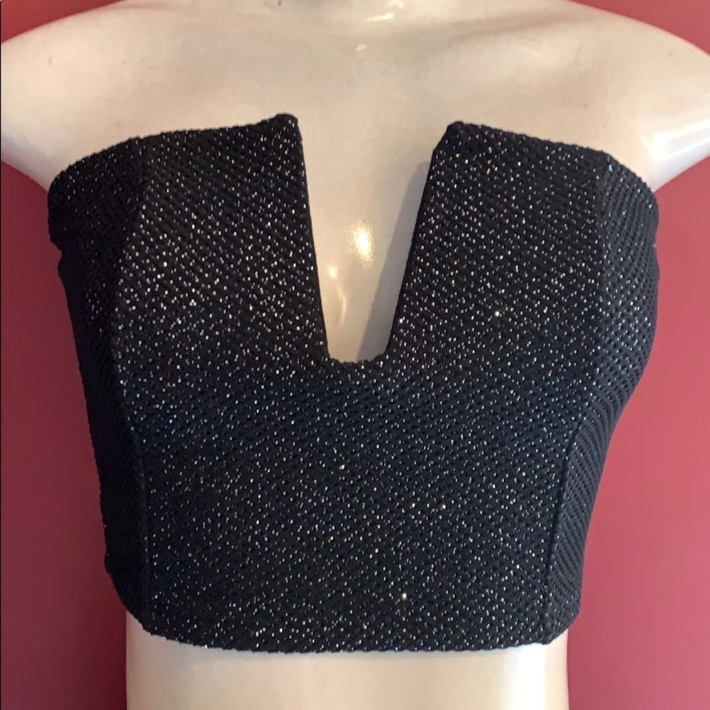 Sparkly black strapless crop tube top Small size 2 - Picture 3 of 8